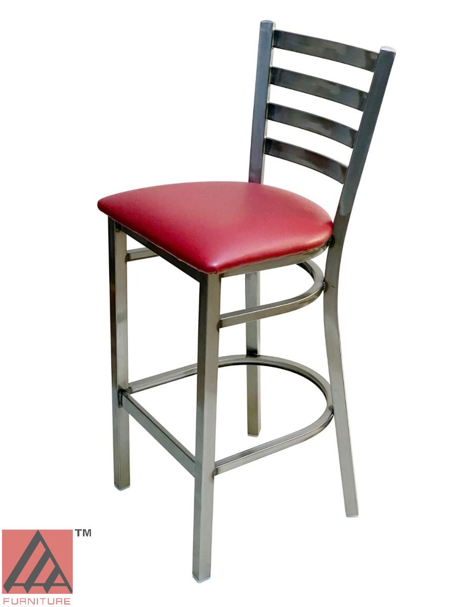 AAA Furniture Metal Ladder Back 43" Clear Coat Metal Bar Stool with Claret Customer Owned Material Seat