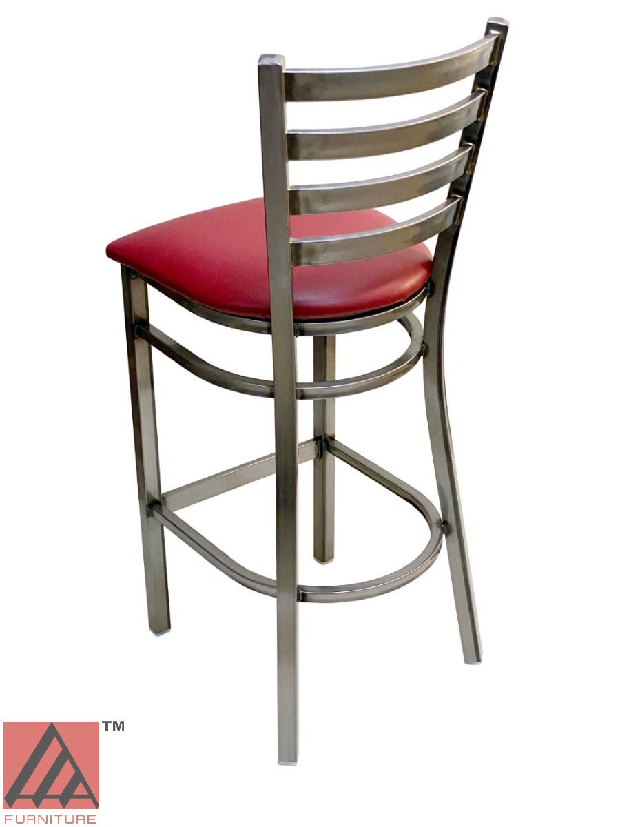 AAA Furniture Metal Ladder Back 43" Clear Coat Metal Bar Stool with Claret Customer Owned Material Seat