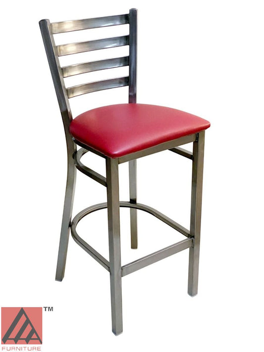 AAA Furniture Metal Ladder Back 43" Clear Coat Metal Bar Stool with Claret Customer Owned Material Seat