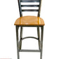 AAA Furniture Metal Ladder Back 43" Clear Coat Metal Bar Stool with Natural Wood Seat