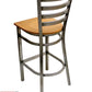 AAA Furniture Metal Ladder Back 43" Clear Coat Metal Bar Stool with Natural Wood Seat