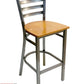 AAA Furniture Metal Ladder Back 43" Clear Coat Metal Bar Stool with Natural Wood Seat