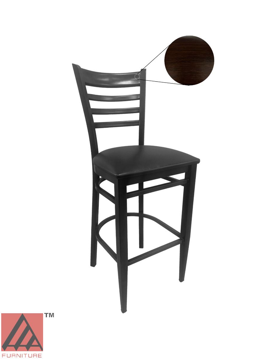 AAA Furniture Metal Ladder Back 47" Walnut Metal Bar Stool with Black Customer Owned Material Seat