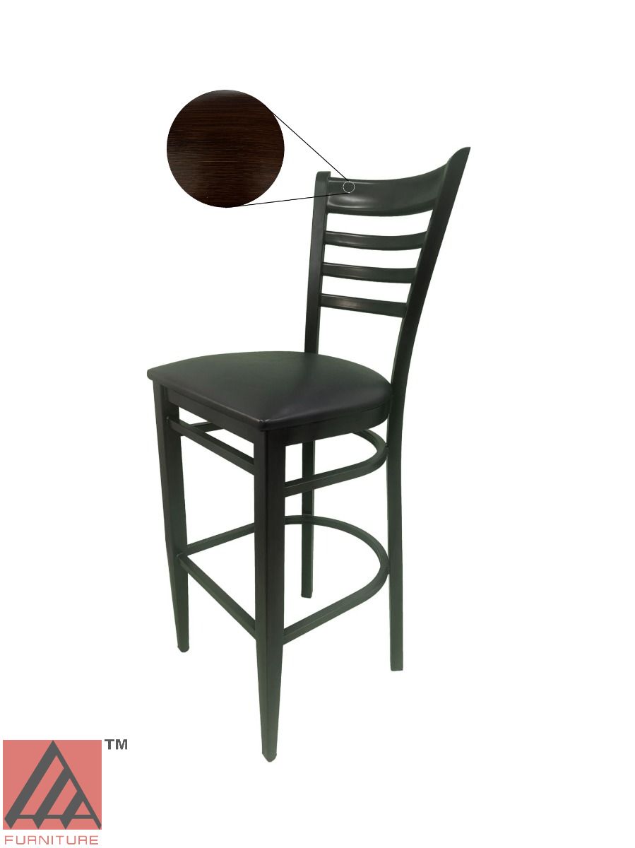 AAA Furniture Metal Ladder Back 47" Walnut Metal Bar Stool with Black Customer Owned Material Seat