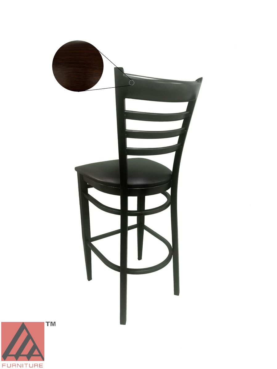 AAA Furniture Metal Ladder Back 47" Walnut Metal Bar Stool with Black Customer Owned Material Seat