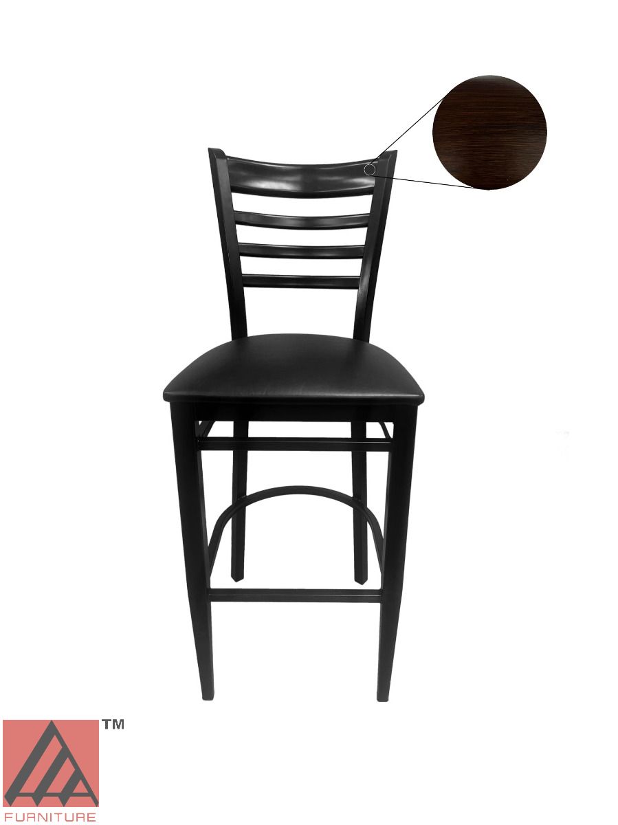 AAA Furniture Metal Ladder Back 47" Walnut Metal Bar Stool with Black Customer Owned Material Seat