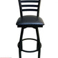 AAA Furniture Metal Ladder Back Swivel 43" Black Metal Bar Stool with Black Customer Owned Material Seat