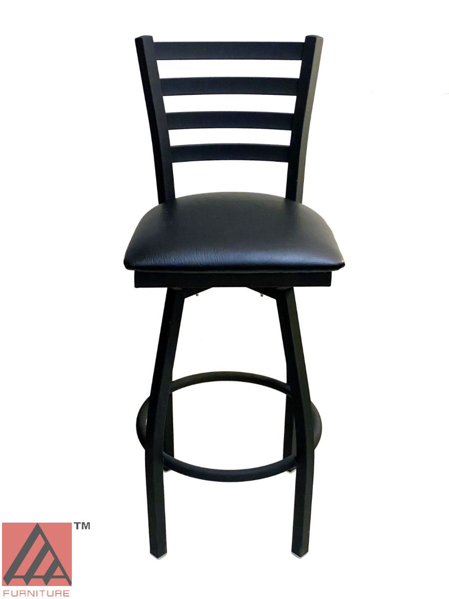 AAA Furniture Metal Ladder Back Swivel 43" Black Metal Bar Stool with Black Customer Owned Material Seat