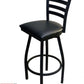 AAA Furniture Metal Ladder Back Swivel 43" Black Metal Bar Stool with Black Customer Owned Material Seat