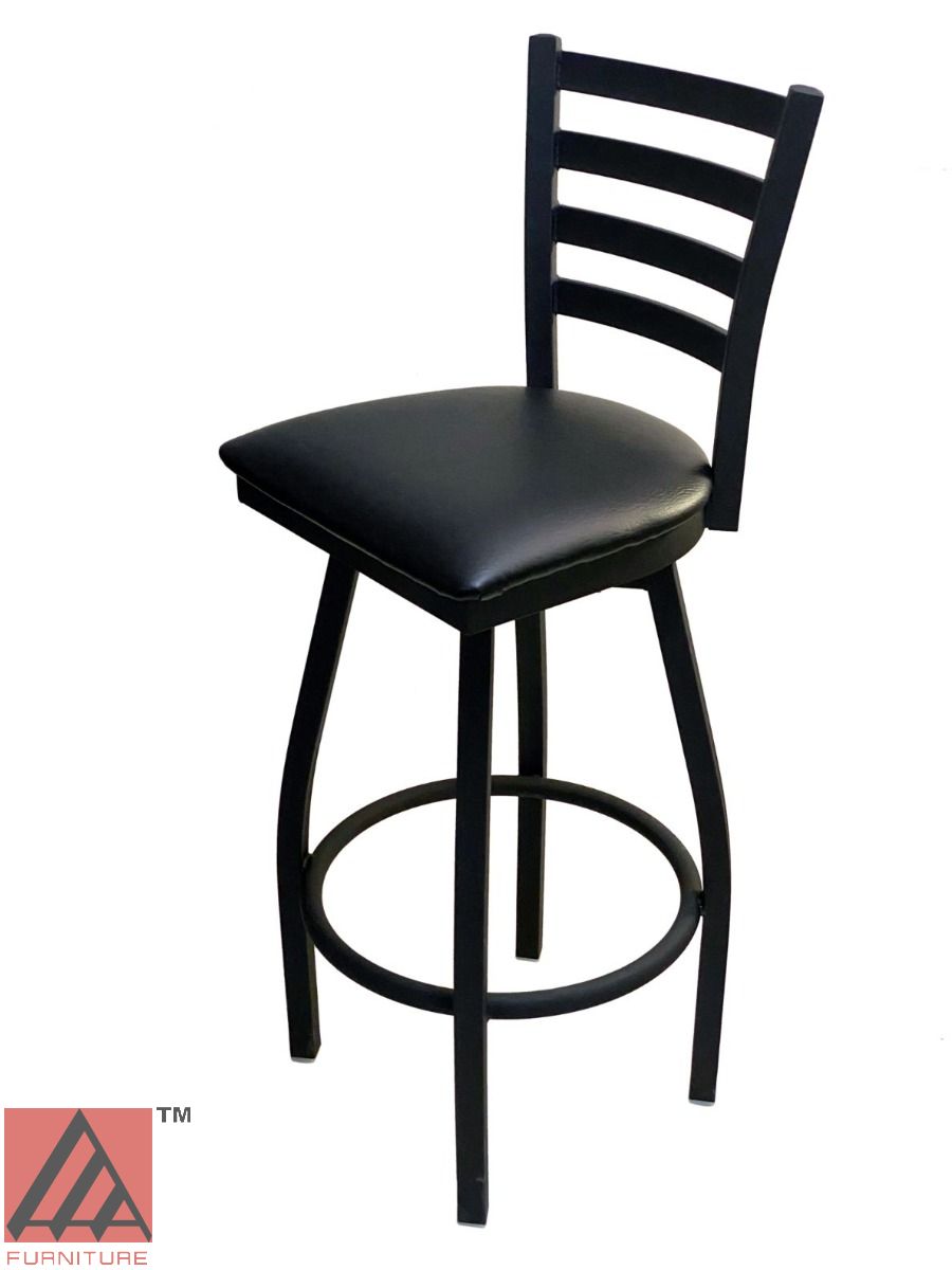 AAA Furniture Metal Ladder Back Swivel 43" Black Metal Bar Stool with Black Customer Owned Material Seat