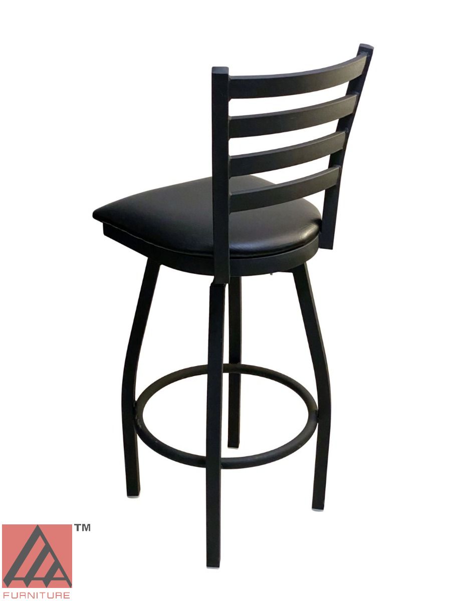 AAA Furniture Metal Ladder Back Swivel 43" Black Metal Bar Stool with Black Customer Owned Material Seat