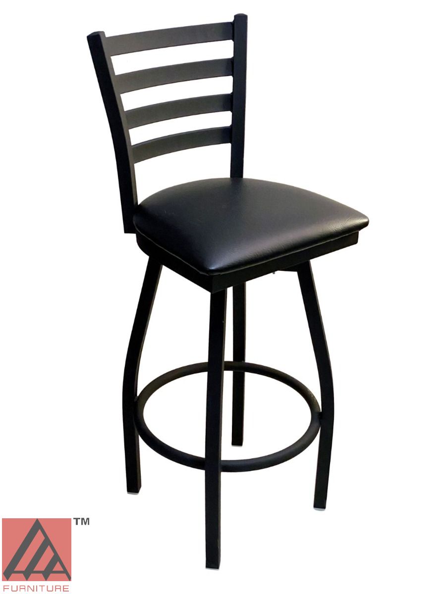 AAA Furniture Metal Ladder Back Swivel 43" Black Metal Bar Stool with Black Customer Owned Material Seat