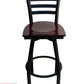 AAA Furniture Metal Ladder Back Swivel 43" Black Metal Bar Stool with Brown Wood Seat