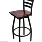 AAA Furniture Metal Ladder Back Swivel 43" Black Metal Bar Stool with Brown Wood Seat