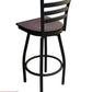 AAA Furniture Metal Ladder Back Swivel 43" Black Metal Bar Stool with Brown Wood Seat