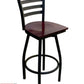 AAA Furniture Metal Ladder Back Swivel 43" Black Metal Bar Stool with Brown Wood Seat