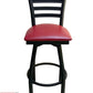 AAA Furniture Metal Ladder Back Swivel 43" Black Metal Bar Stool with Claret Customer Owned Material Seat