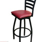 AAA Furniture Metal Ladder Back Swivel 43" Black Metal Bar Stool with Claret Customer Owned Material Seat