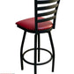 AAA Furniture Metal Ladder Back Swivel 43" Black Metal Bar Stool with Claret Customer Owned Material Seat