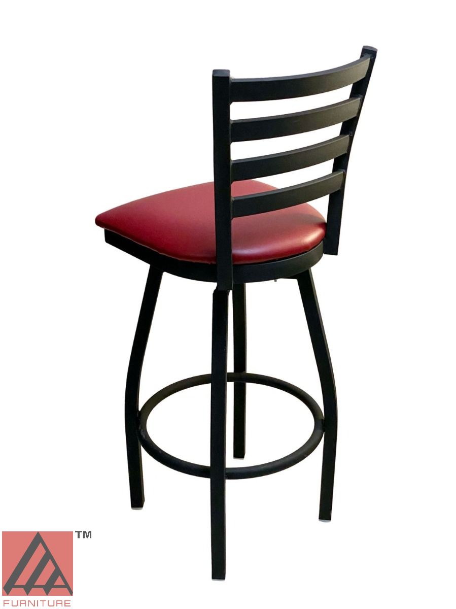 AAA Furniture Metal Ladder Back Swivel 43" Black Metal Bar Stool with Claret Customer Owned Material Seat