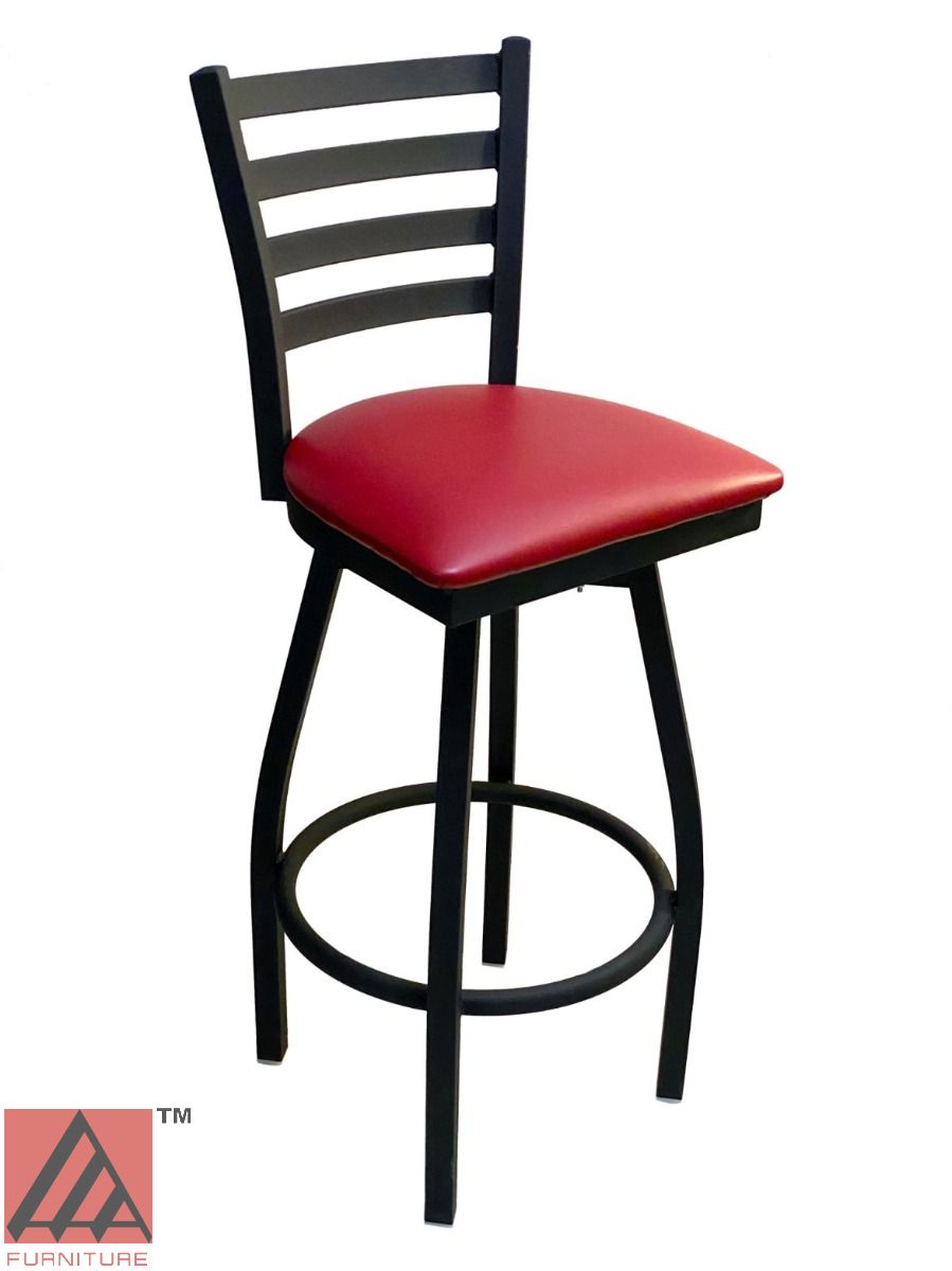 AAA Furniture Metal Ladder Back Swivel 43" Black Metal Bar Stool with Claret Customer Owned Material Seat