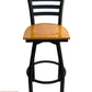 AAA Furniture Metal Ladder Back Swivel 43" Black Metal Bar Stool with Natural Wood Seat