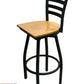 AAA Furniture Metal Ladder Back Swivel 43" Black Metal Bar Stool with Natural Wood Seat