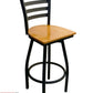 AAA Furniture Metal Ladder Back Swivel 43" Black Metal Bar Stool with Natural Wood Seat