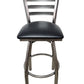 AAA Furniture Metal Ladder Back Swivel 43" Clear Coat Metal Bar Stool with Black Customer Owned Material Seat