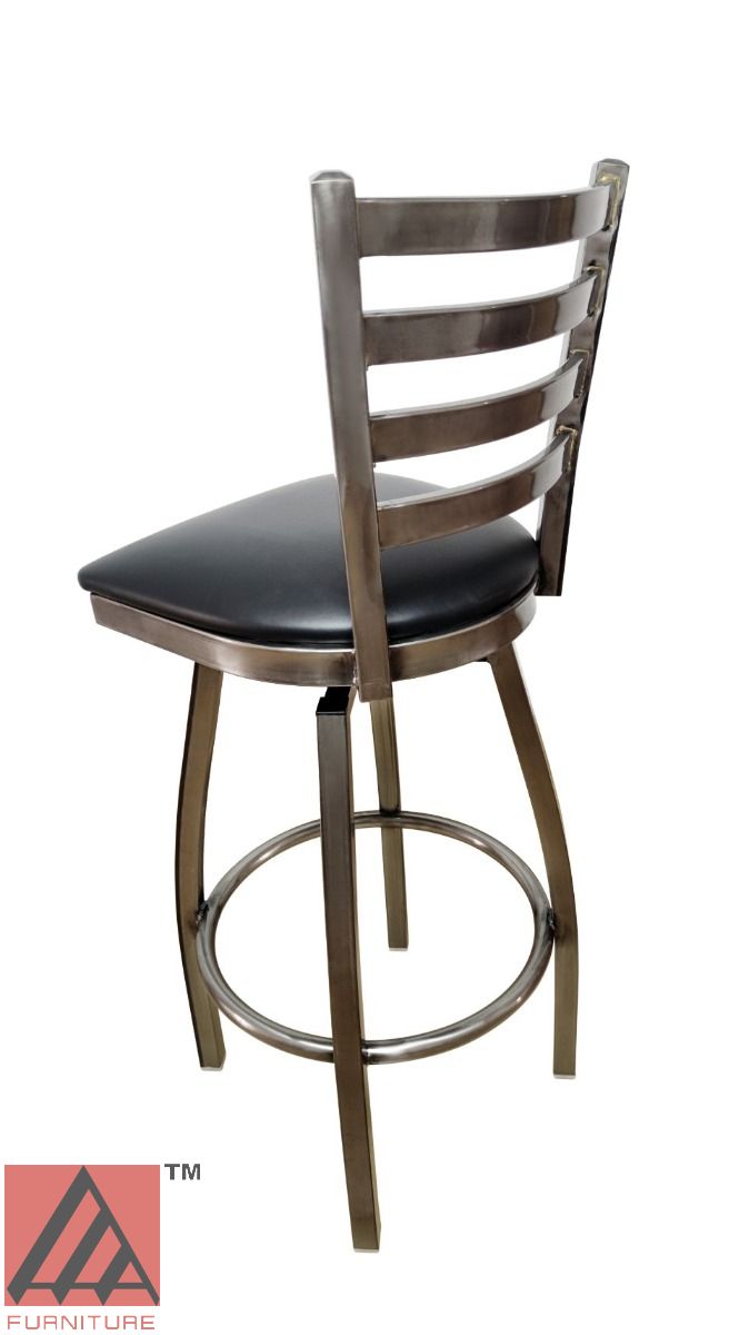 AAA Furniture Metal Ladder Back Swivel 43" Clear Coat Metal Bar Stool with Black Customer Owned Material Seat