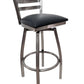 AAA Furniture Metal Ladder Back Swivel 43" Clear Coat Metal Bar Stool with Black Customer Owned Material Seat