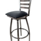 AAA Furniture Metal Ladder Back Swivel 43" Clear Coat Metal Bar Stool with Black Grade 4 Vinyl Seat