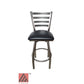 AAA Furniture Metal Ladder Back Swivel 43" Clear Coat Metal Bar Stool with Black Vinyl Seat