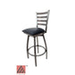 AAA Furniture Metal Ladder Back Swivel 43" Clear Coat Metal Bar Stool with Black Vinyl Seat