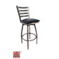 AAA Furniture Metal Ladder Back Swivel 43" Clear Coat Metal Bar Stool with Black Vinyl Seat