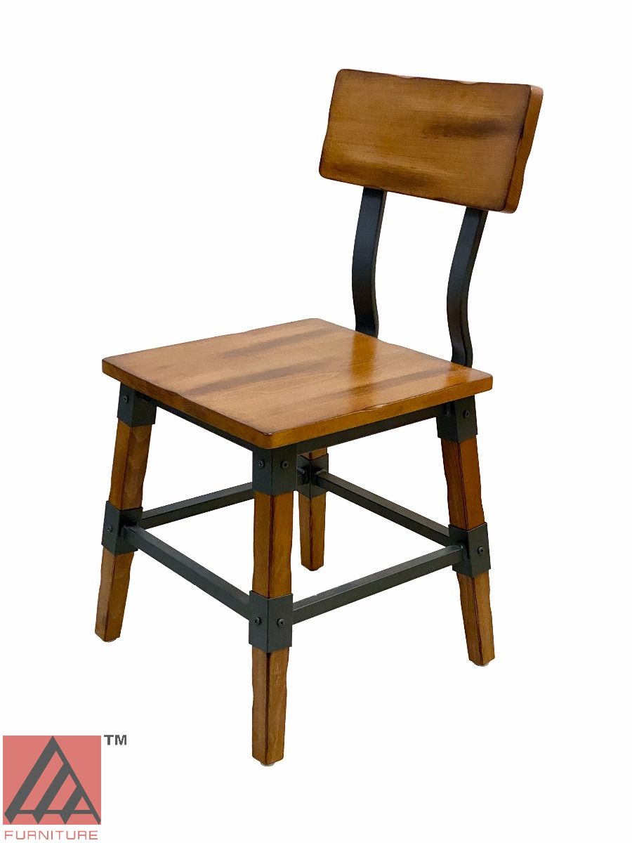 AAA Furniture Modern Industrial 33" Gunmetal Metal Chair with Antique Walnut Wood Seat