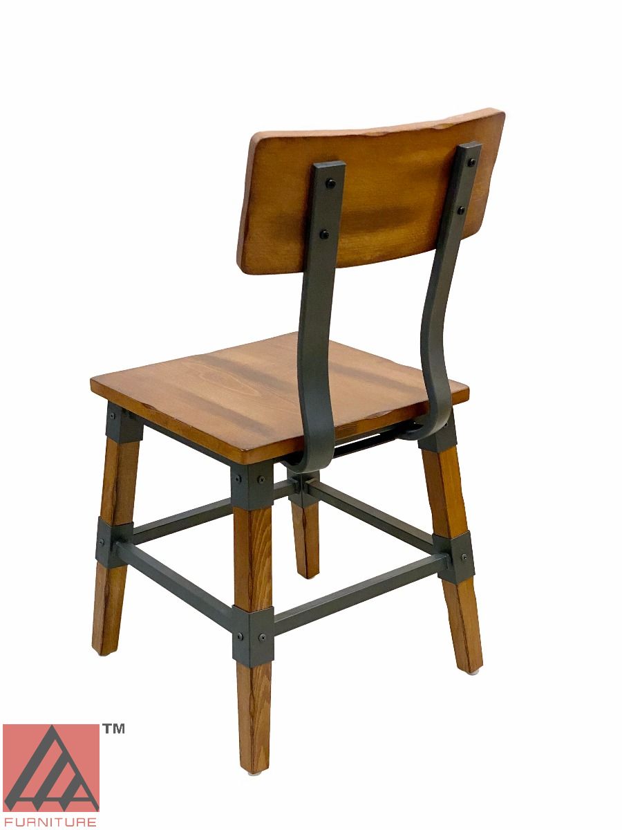 AAA Furniture Modern Industrial 33" Gunmetal Metal Chair with Antique Walnut Wood Seat