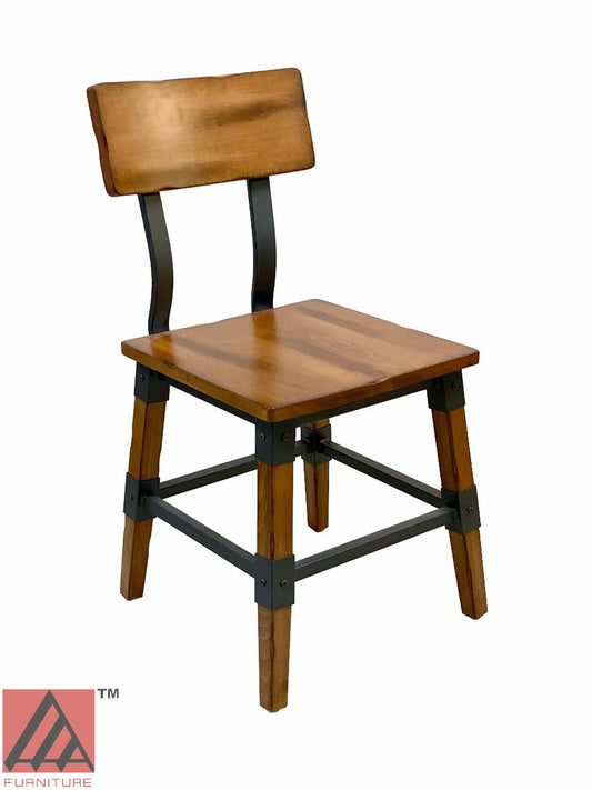 AAA Furniture Modern Industrial 33" Gunmetal Metal Chair with Antique Walnut Wood Seat