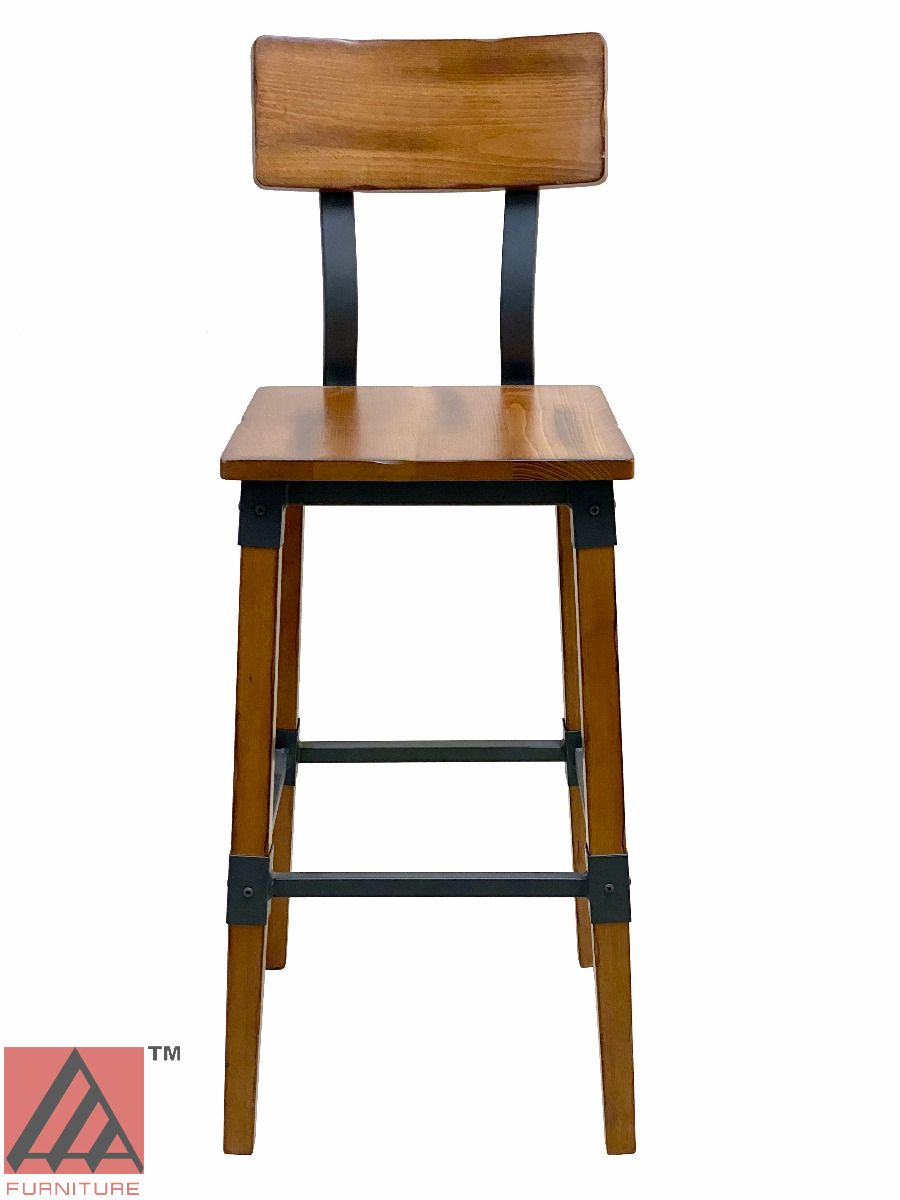 AAA Furniture Modern Industrial 44" Gunmetal Metal Bar Stool with Antique Walnut Wood Seat