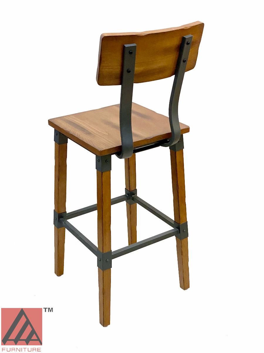 AAA Furniture Modern Industrial 44" Gunmetal Metal Bar Stool with Antique Walnut Wood Seat