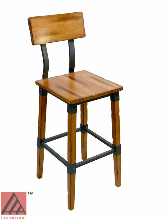 AAA Furniture Modern Industrial 44" Gunmetal Metal Bar Stool with Antique Walnut Wood Seat