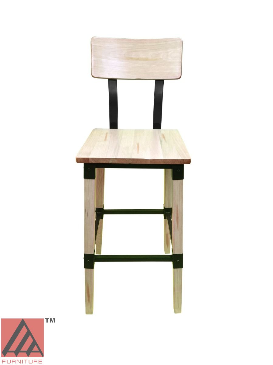 AAA Furniture Modern Industrial 44" Gunmetal Metal Bar Stool with White Wash Wood Seat