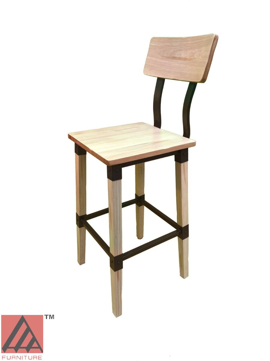 AAA Furniture Modern Industrial 44" Gunmetal Metal Bar Stool with White Wash Wood Seat