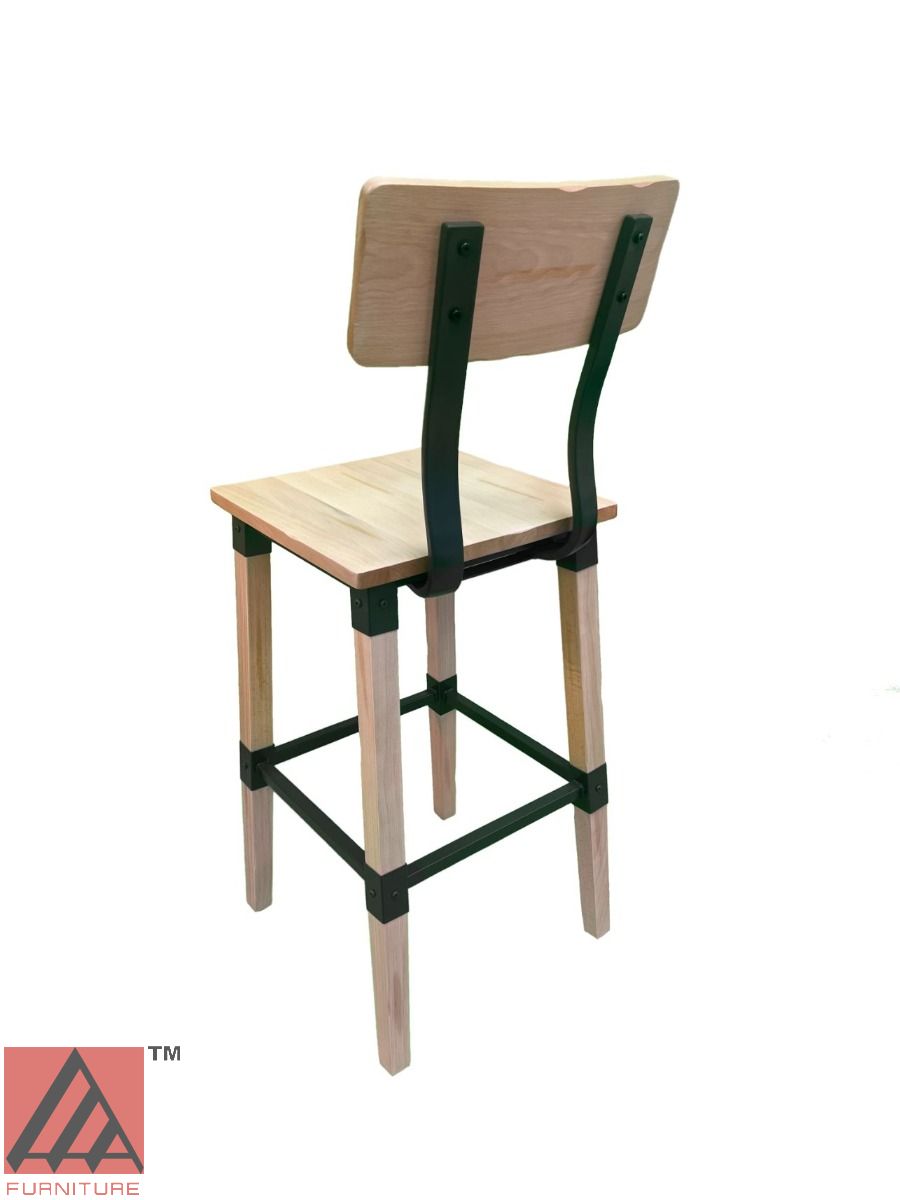 AAA Furniture Modern Industrial 44" Gunmetal Metal Bar Stool with White Wash Wood Seat