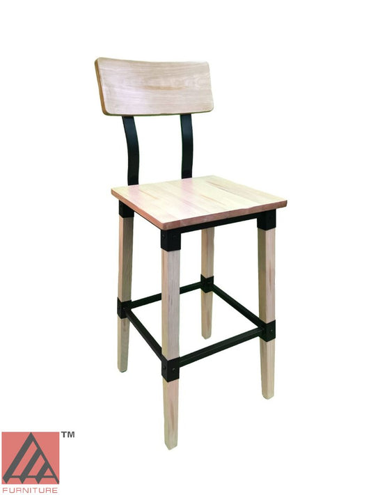 AAA Furniture Modern Industrial 44" Gunmetal Metal Bar Stool with White Wash Wood Seat
