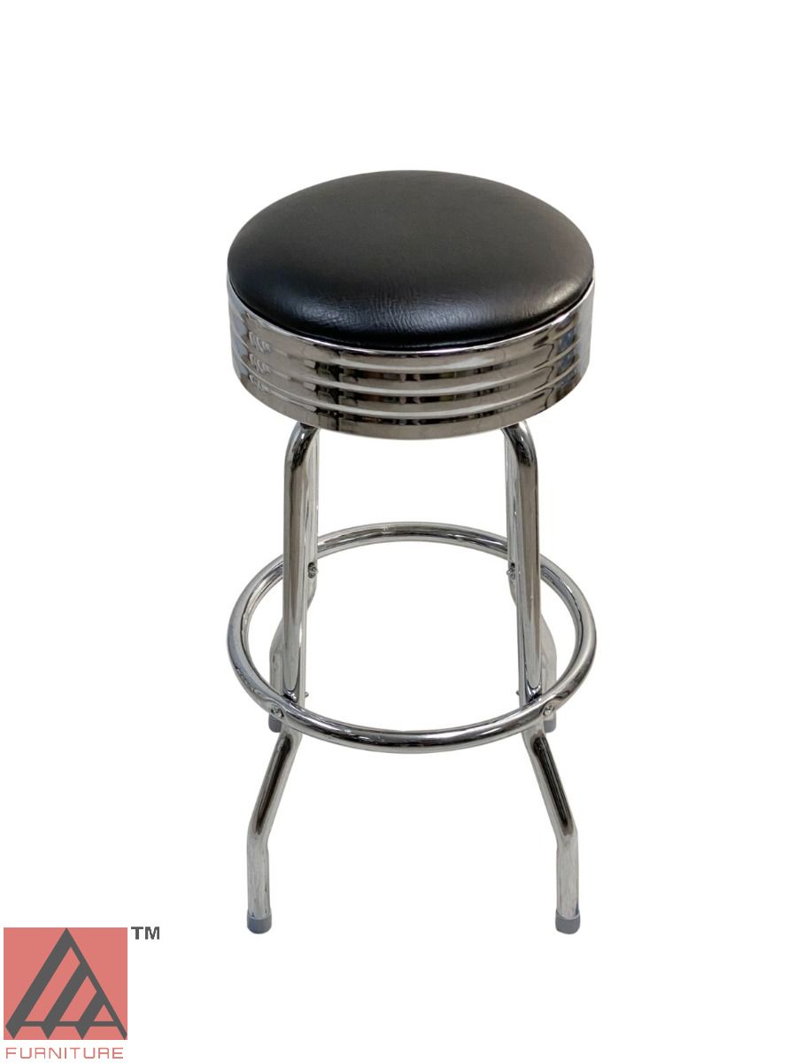 AAA Furniture Single Ring 30" Bar Stool with Black Customer Owned Material & Chrome Seat Band