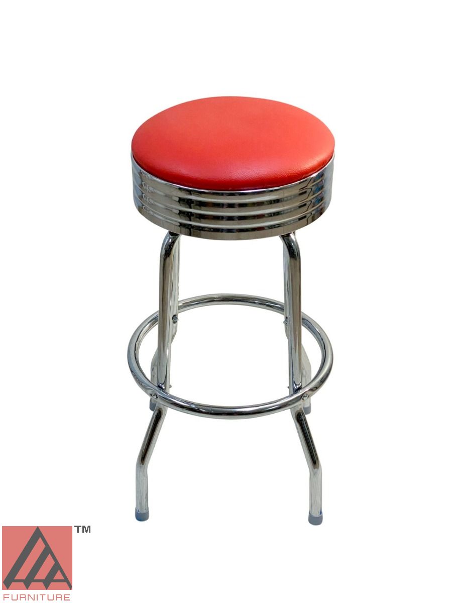 AAA Furniture Single Ring 30" Bar Stool with Red Customer Owned Material & Chrome Seat Band