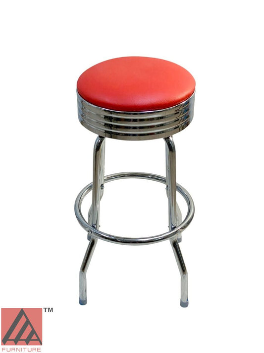 AAA Furniture Single Ring 30" Bar Stool with Red Grade 4 Vinyl & Chrome Seat Band