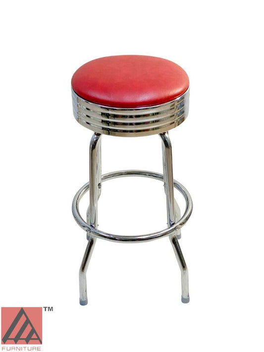 AAA Furniture Single Ring 30" Bar Stool with Wine Customer Owned Material & Chrome Seat Band