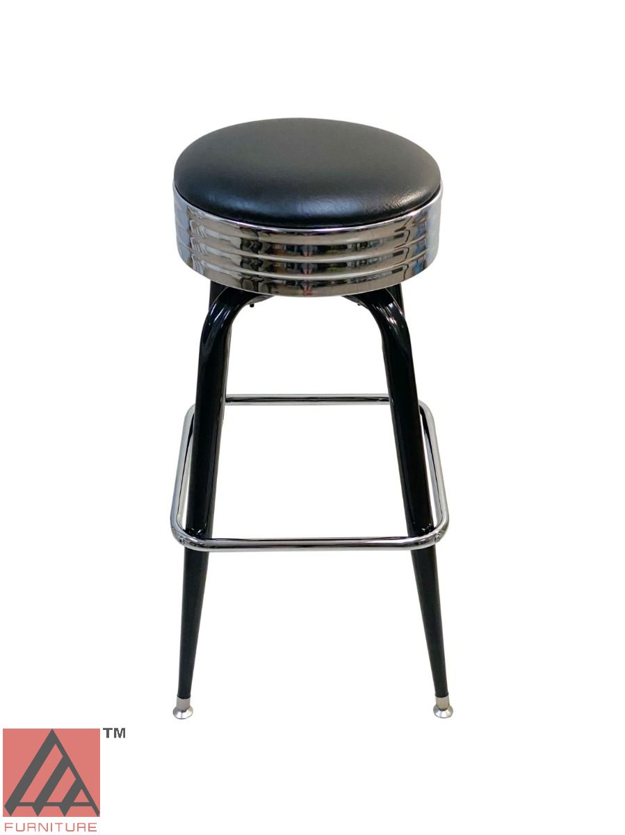 AAA Furniture Square Frame 30" Black Metal Bar Stool with Black Customer Owned Material & Chrome Seat Band